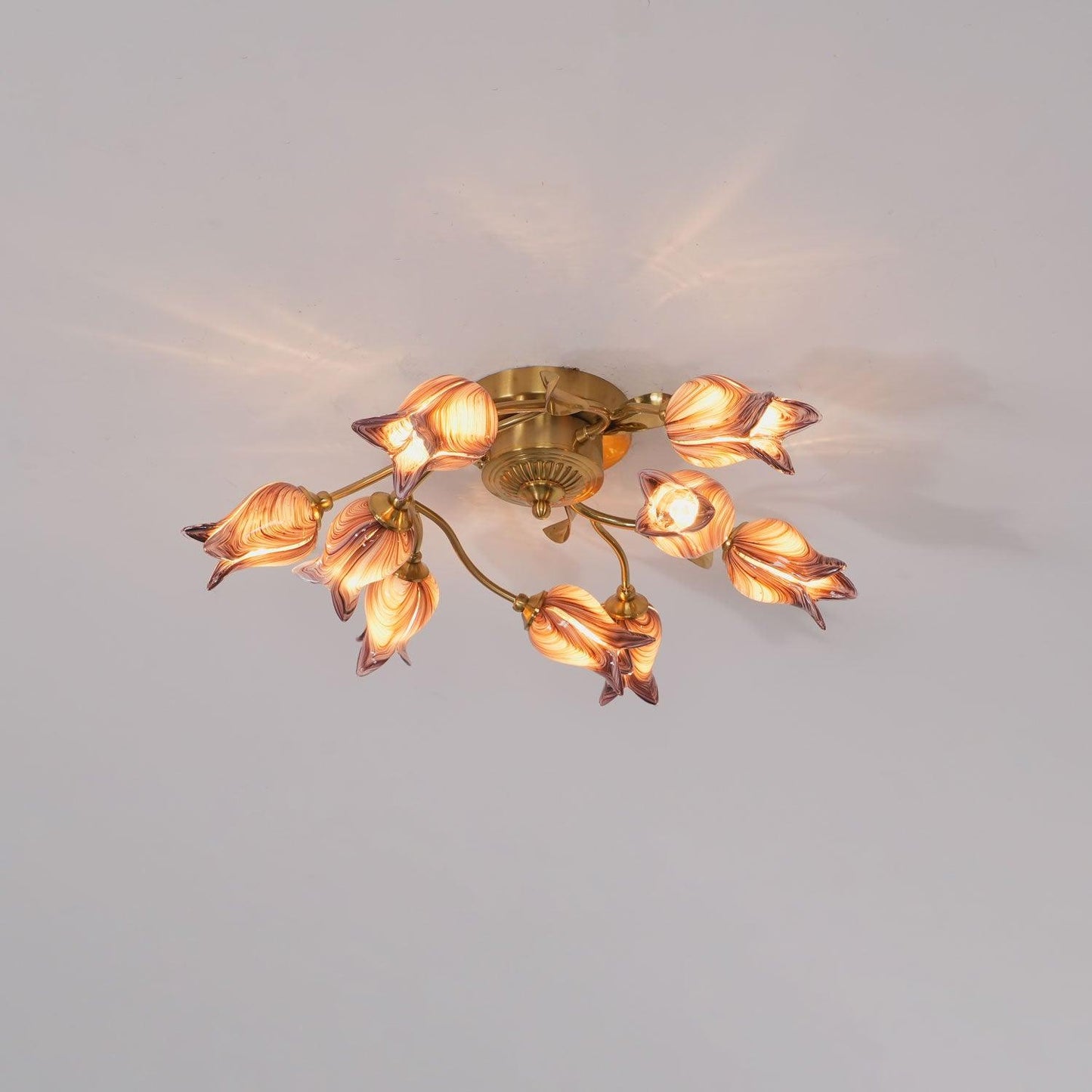 Tulip Ceiling Lamp | Glass & Metal | Pink and White