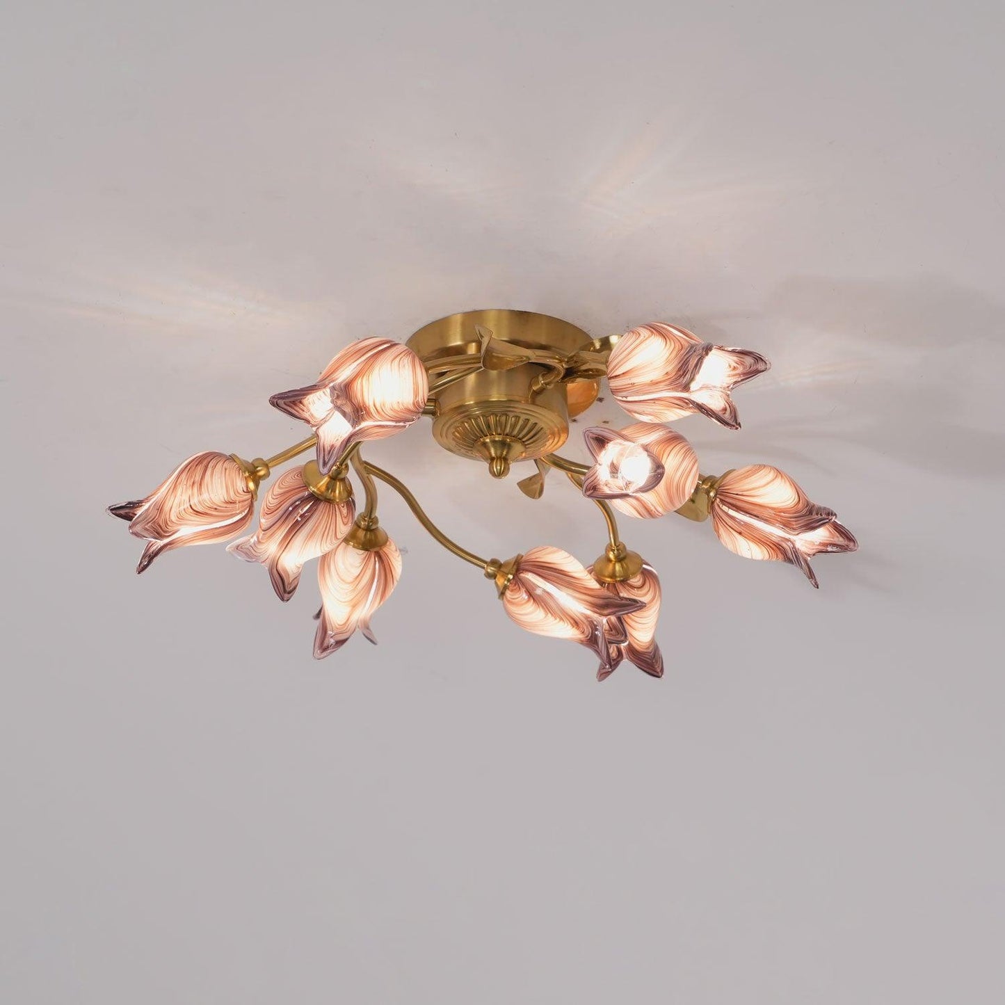 Tulip Ceiling Lamp | Glass & Metal | Pink and White