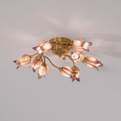 Tulip Ceiling Lamp | Glass & Metal | Pink and White