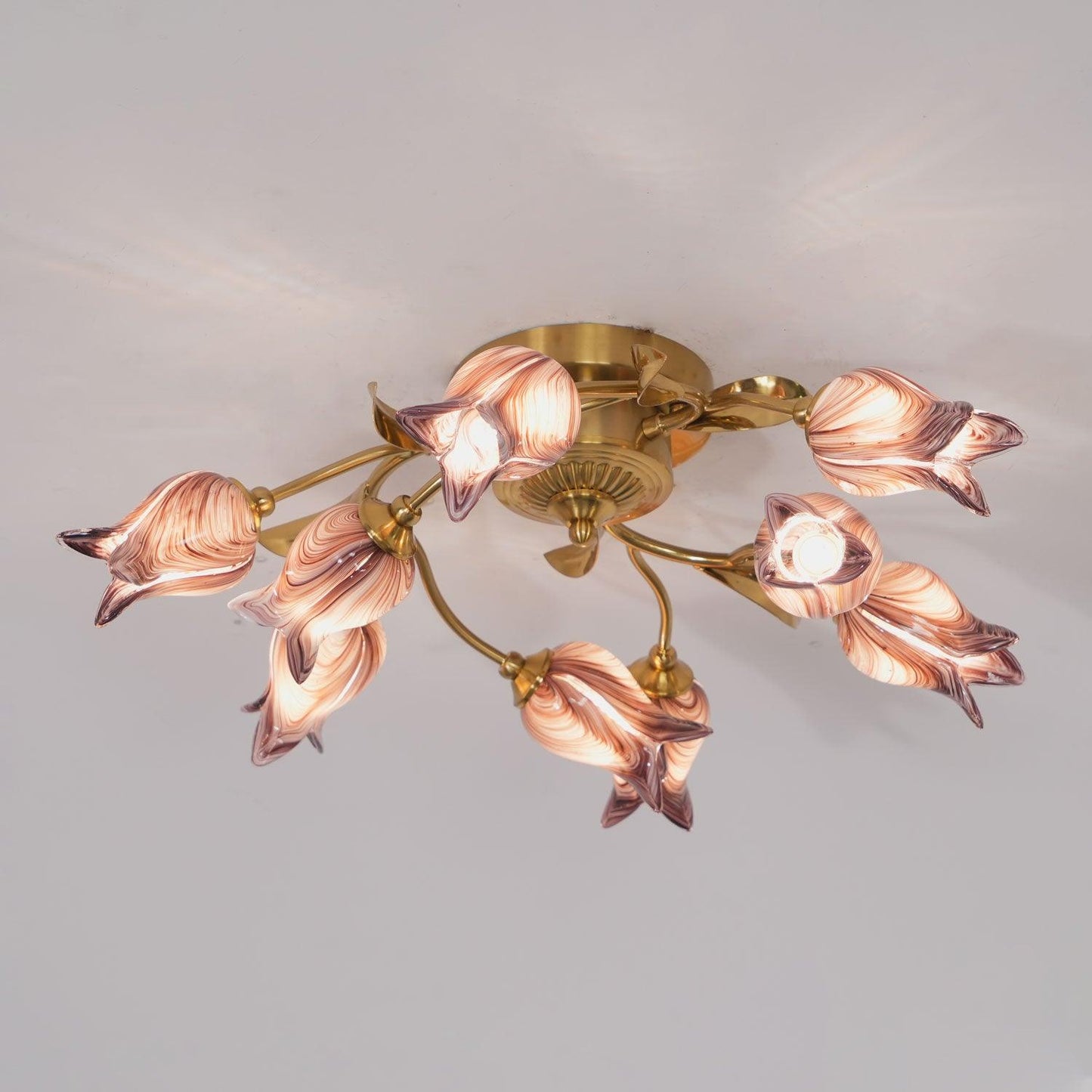 Tulip Ceiling Lamp | Glass & Metal | Pink and White