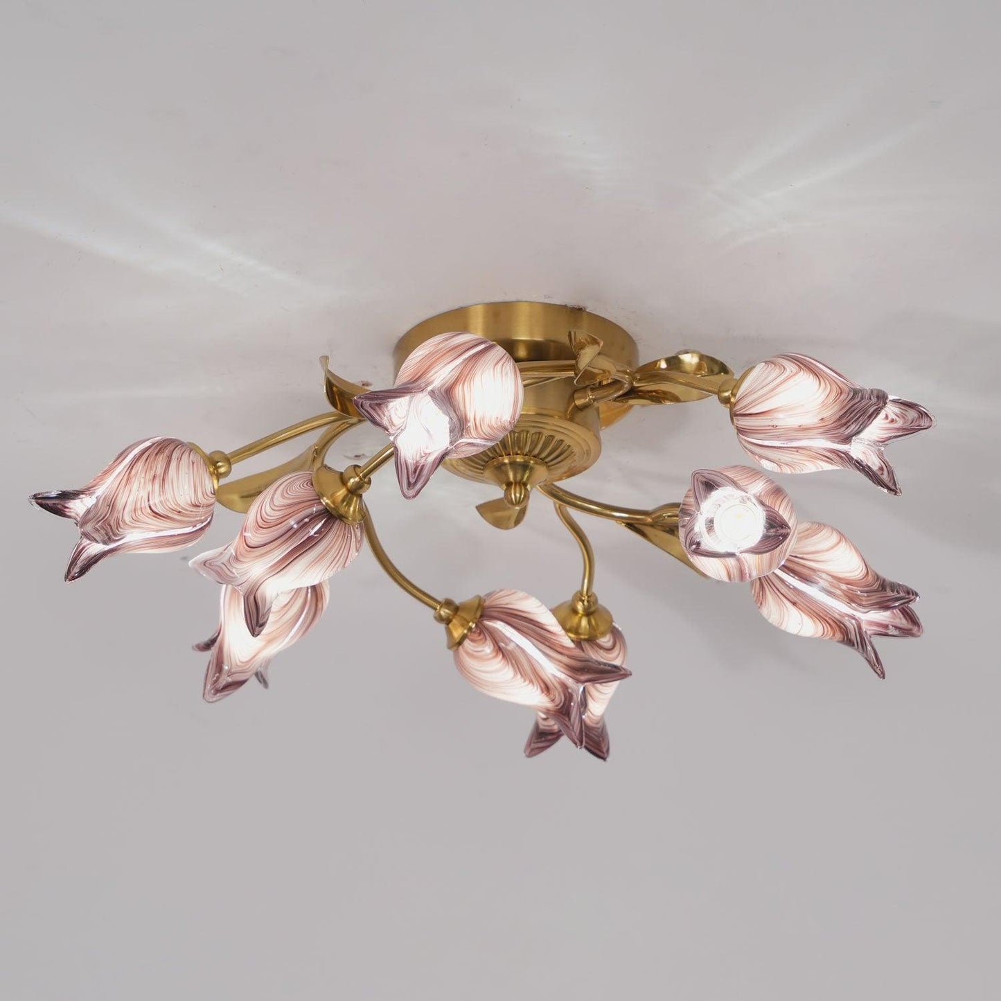 Tulip Ceiling Lamp | Glass & Metal | Pink and White