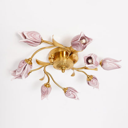 Tulip Ceiling Lamp | Glass & Metal | Pink and White