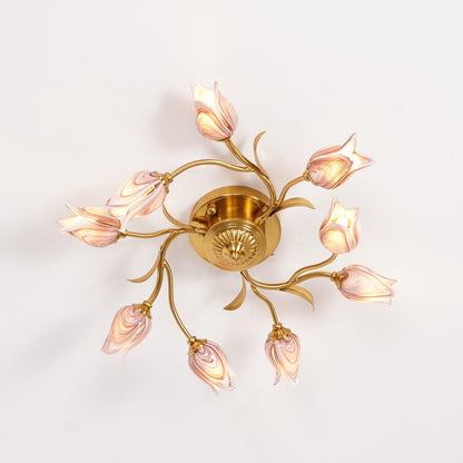 Tulip Ceiling Lamp | Glass & Metal | Pink and White