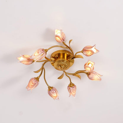 Tulip Ceiling Lamp | Glass & Metal | Pink and White