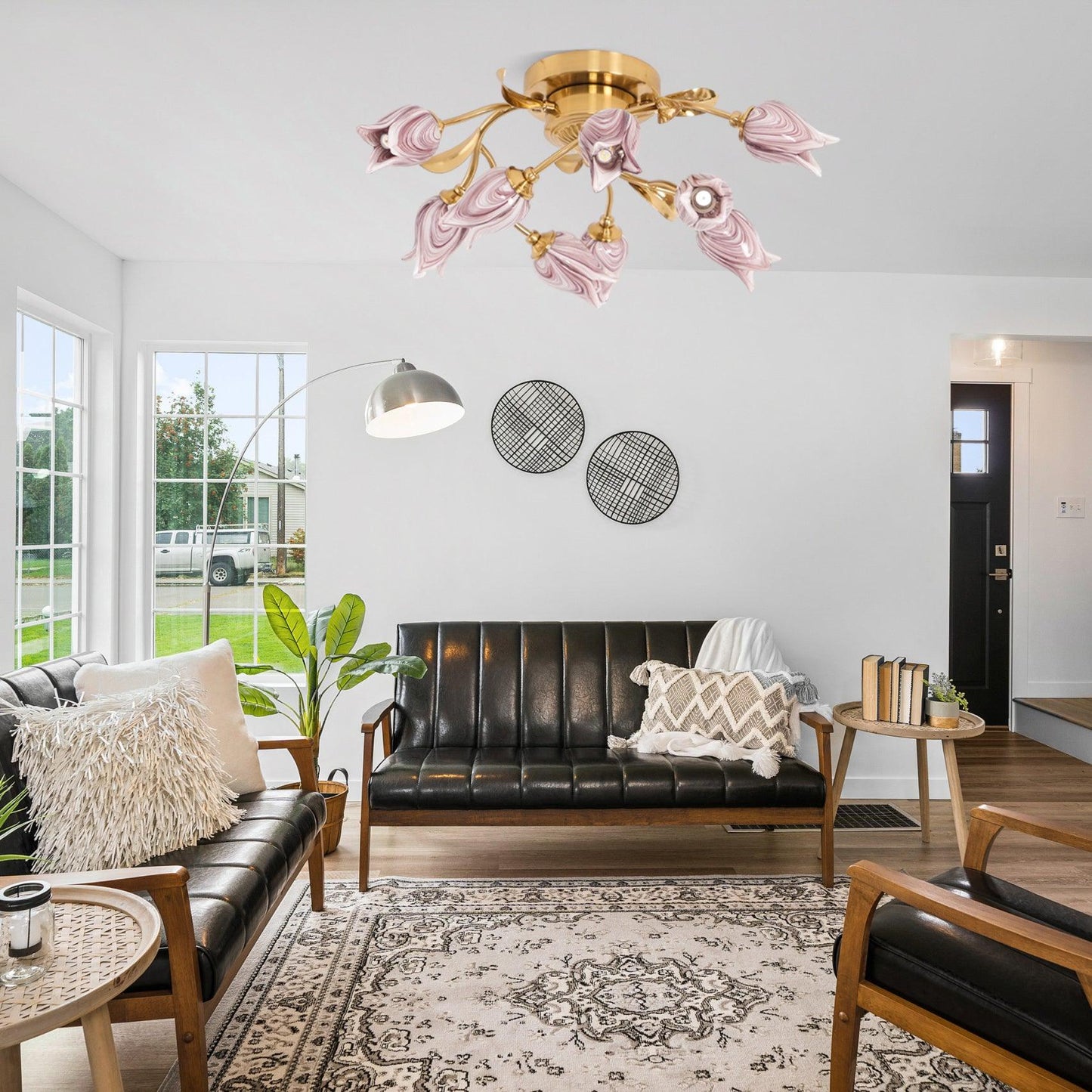Tulip Ceiling Lamp | Glass & Metal | Pink and White