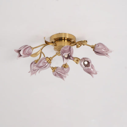 Tulip Ceiling Lamp | Glass & Metal | Pink and White
