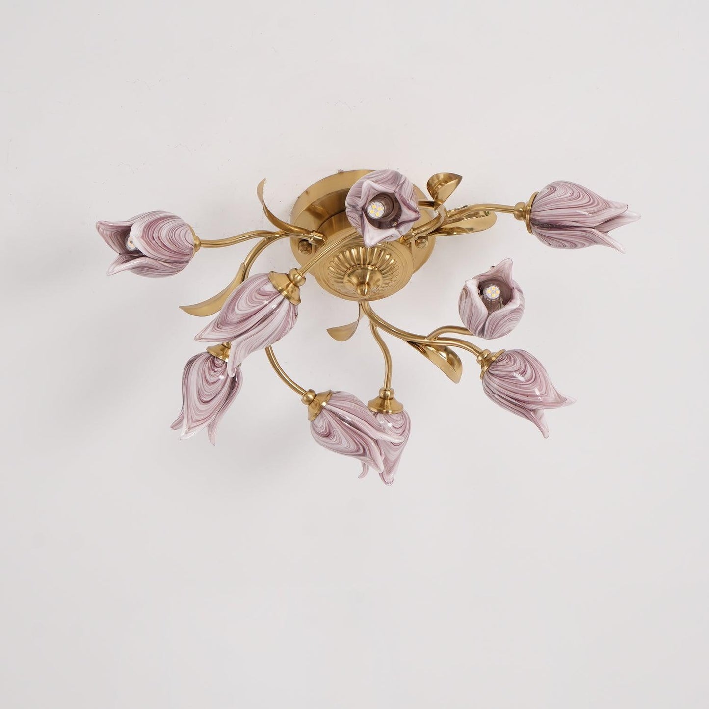 Tulip Ceiling Lamp | Glass & Metal | Pink and White