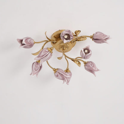 Tulip Ceiling Lamp | Glass & Metal | Pink and White