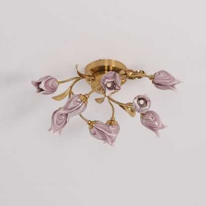 Tulip Ceiling Lamp | Glass & Metal | Pink and White