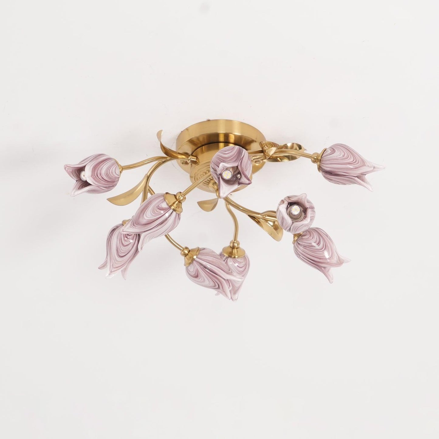 Tulip Ceiling Lamp | Glass & Metal | Pink and White