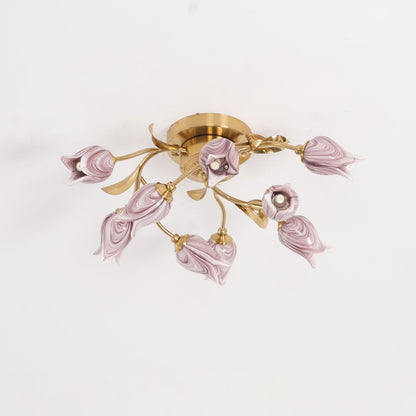 Tulip Ceiling Lamp | Glass & Metal | Pink and White