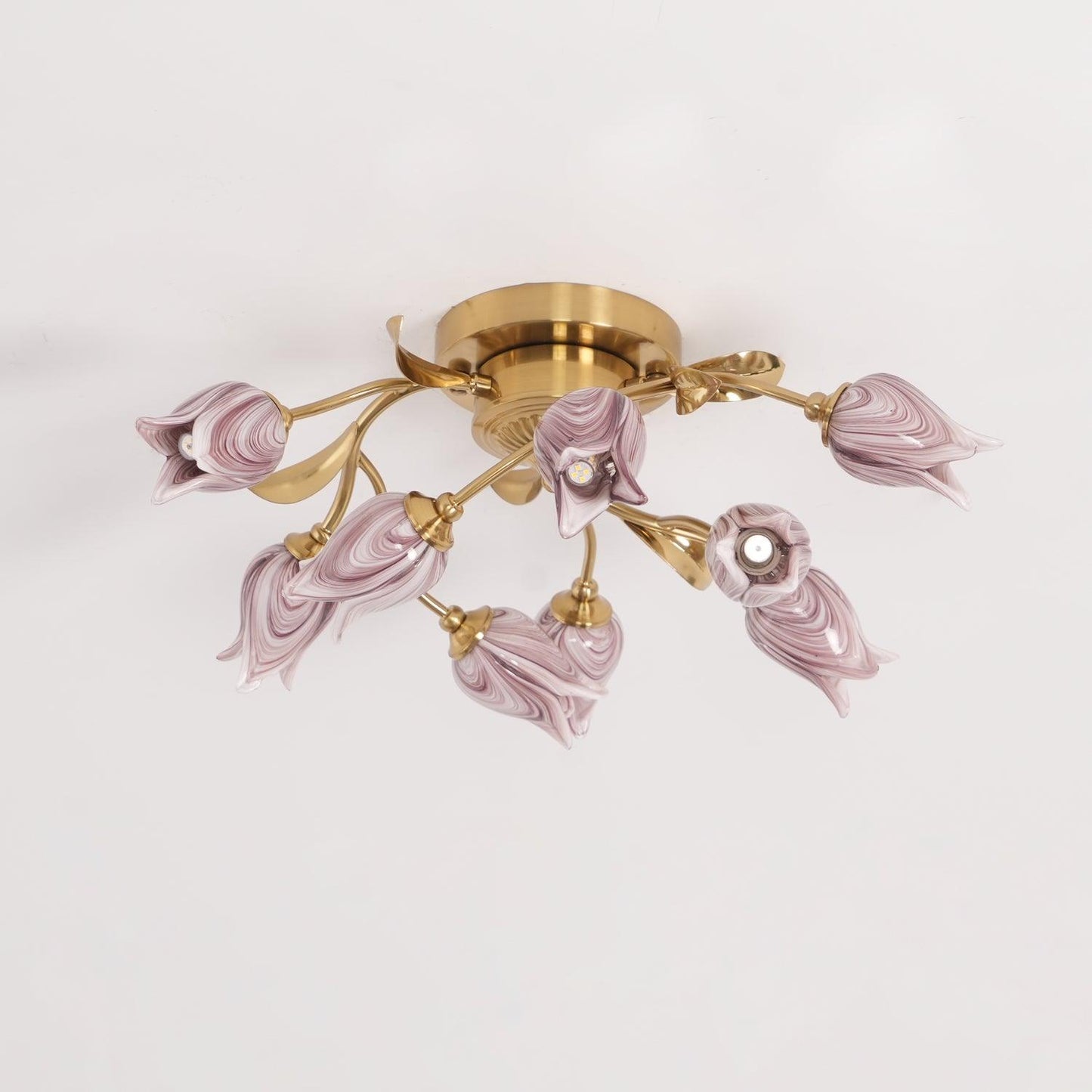 Tulip Ceiling Lamp | Glass & Metal | Pink and White