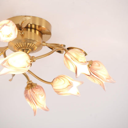 Tulip Ceiling Lamp | Glass & Metal | Pink and White