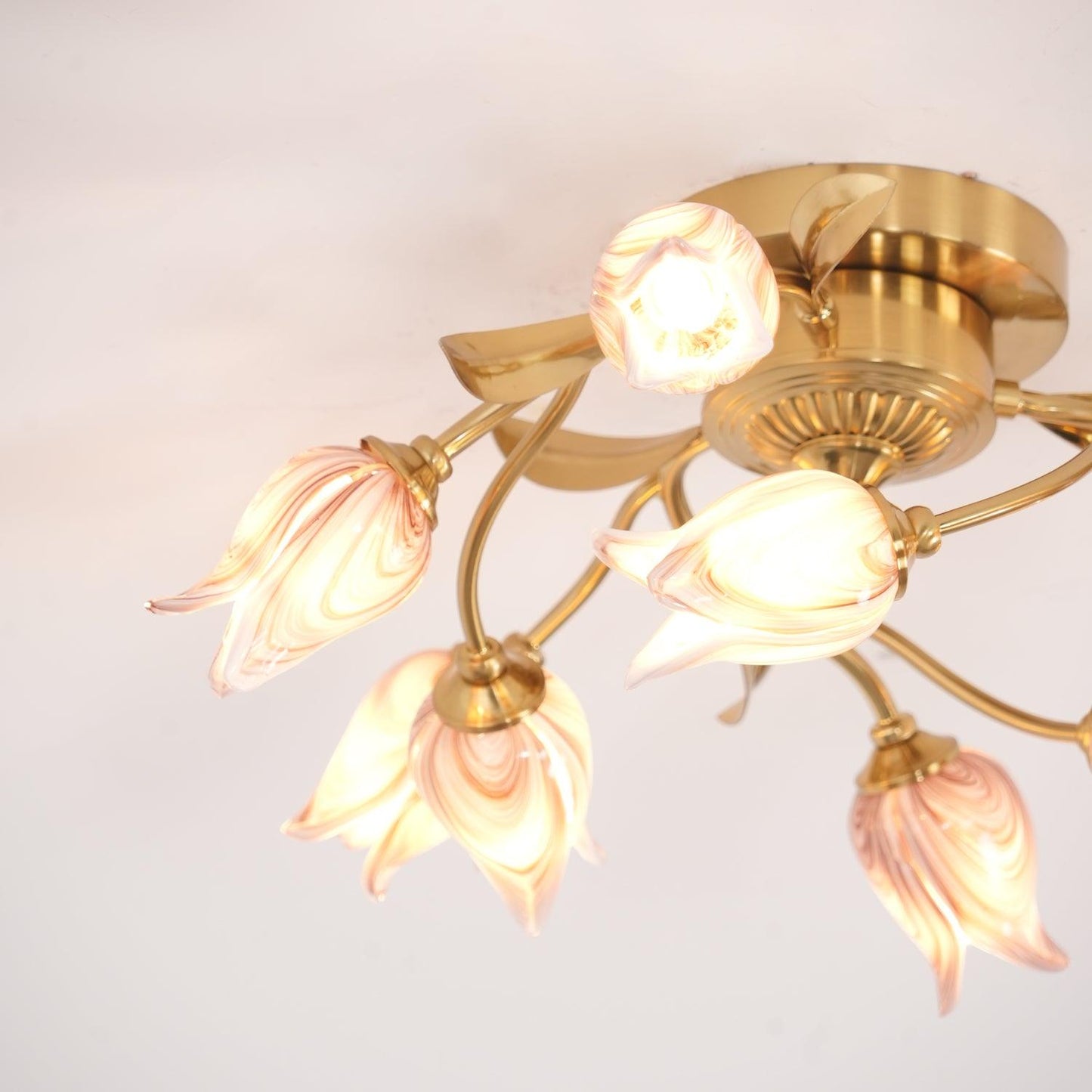 Tulip Ceiling Lamp | Glass & Metal | Pink and White