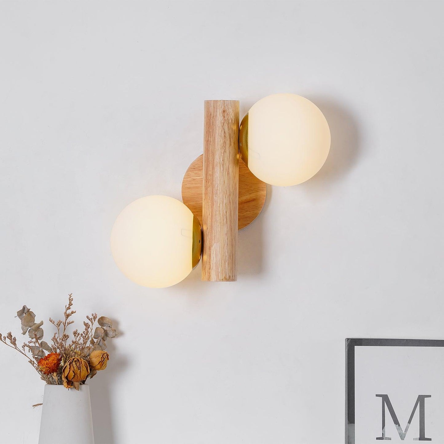 Tupelo Double Wall Sconce | Wood & Glass | Set of 2