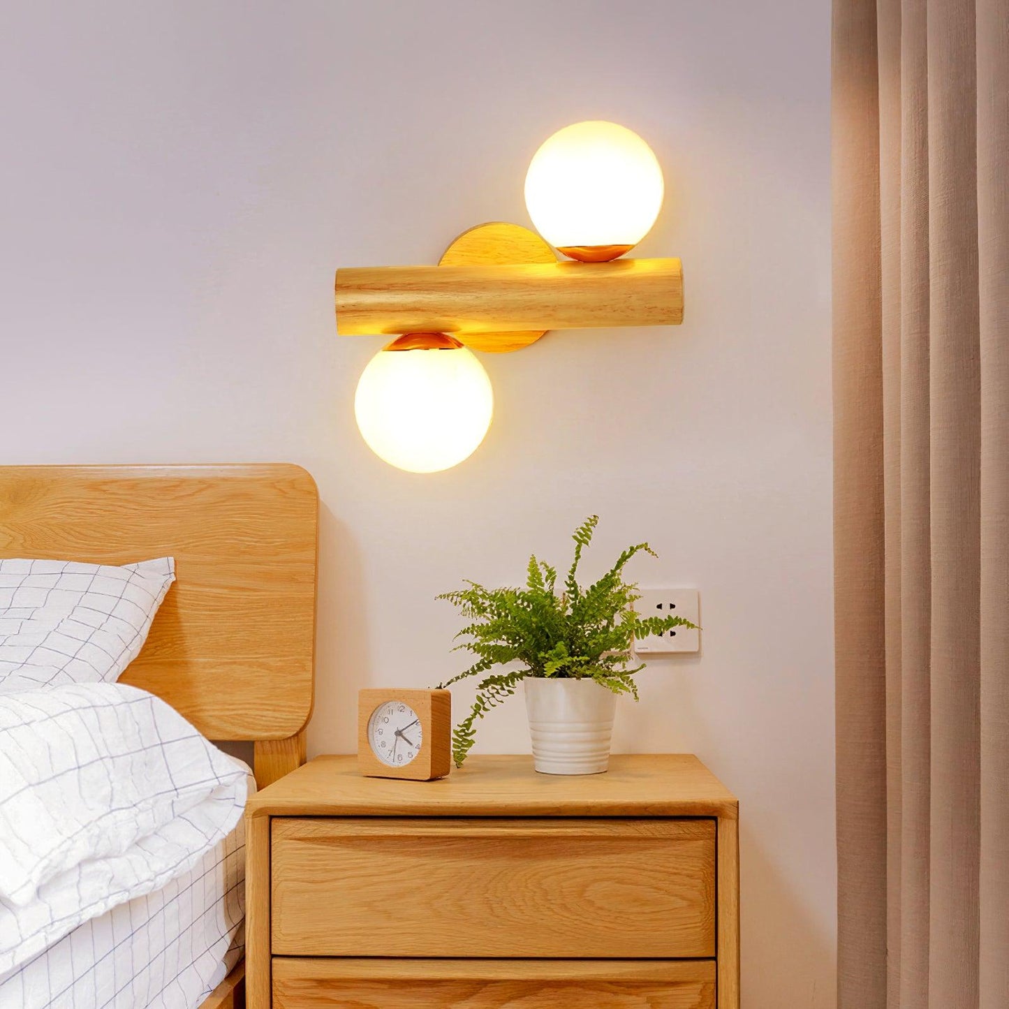 Tupelo Double Wall Sconce | Wood & Glass | Set of 2