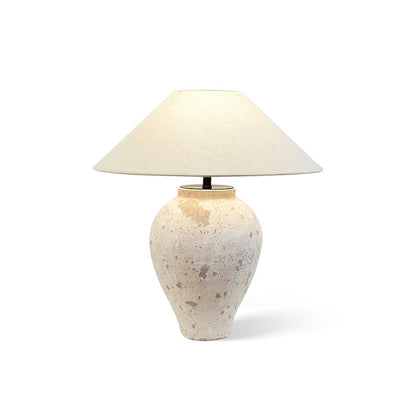Tuscan Stone Table Lamp | Weathered Ceramic & Metal | Beige Shade