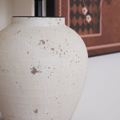 Tuscan Stone Table Lamp | Weathered Ceramic & Metal | Beige Shade