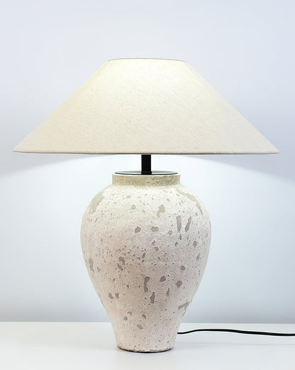 Tuscan Stone Table Lamp | Weathered Ceramic & Metal | Beige Shade
