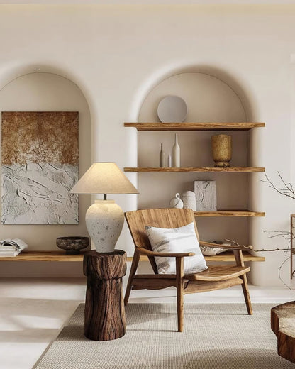 Tuscan Stone Table Lamp | Weathered Ceramic & Metal | Beige Shade