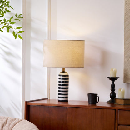Tuxedo Table Lamp | Black and White Marble | 30cm Diameter