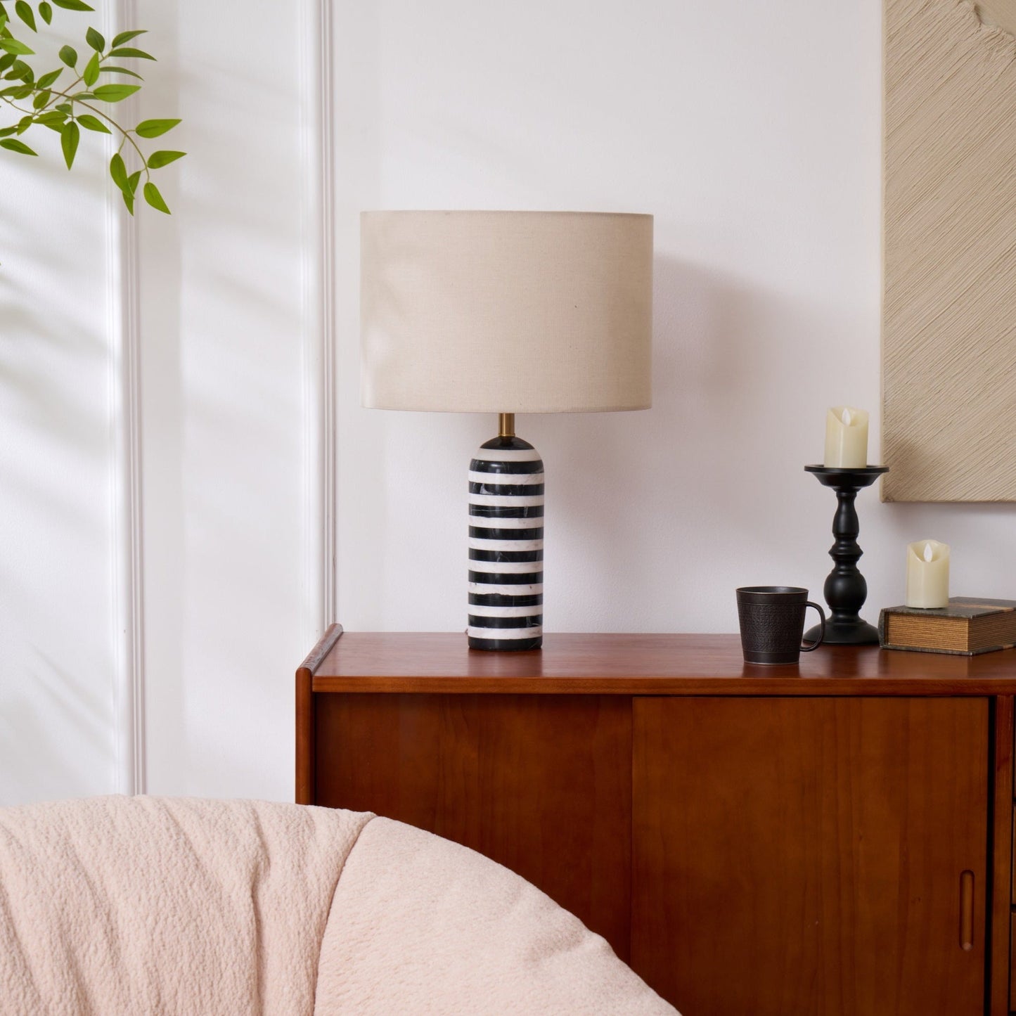 Tuxedo Table Lamp | Black and White Marble | 30cm Diameter