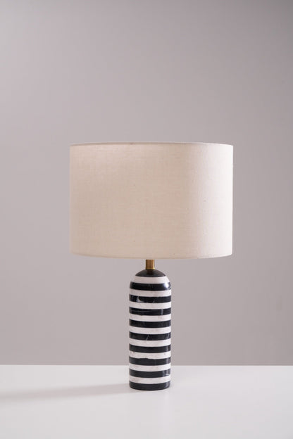 Tuxedo Table Lamp | Black and White Marble | 30cm Diameter
