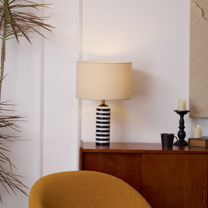 Tuxedo Table Lamp | Black and White Marble | 30cm Diameter