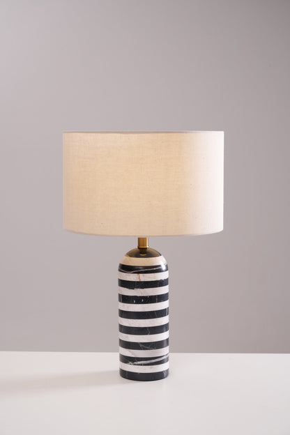 Tuxedo Table Lamp | Black and White Marble | 30cm Diameter