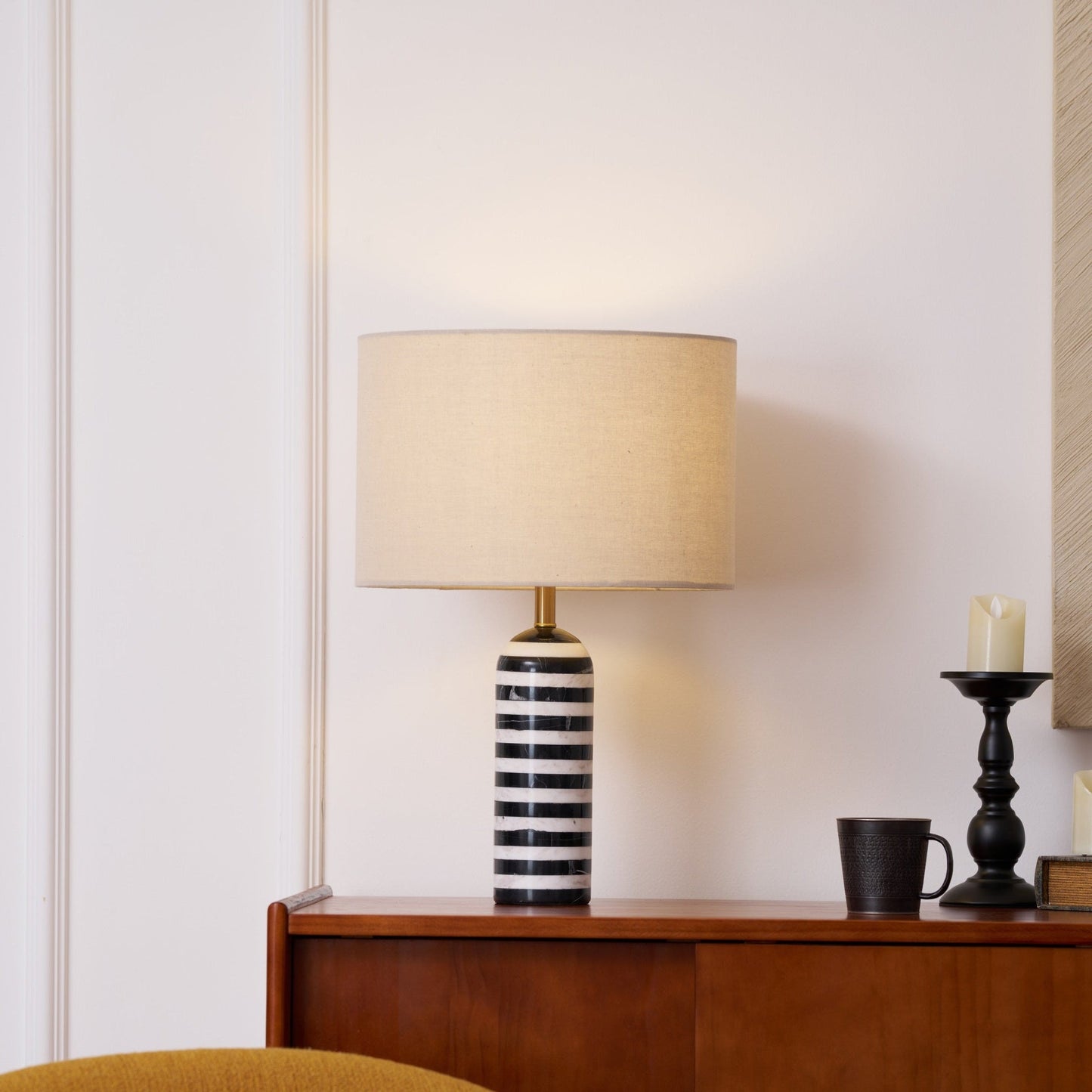 Tuxedo Table Lamp | Black and White Marble | 30cm Diameter