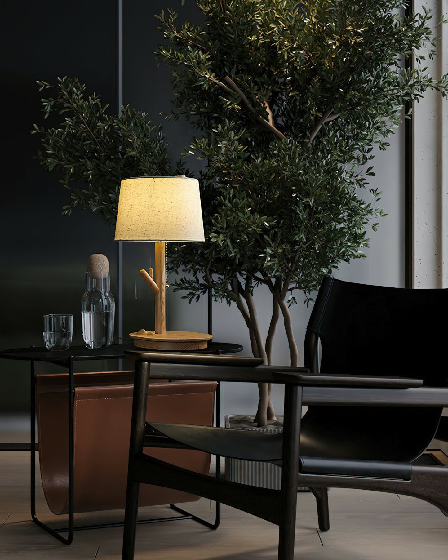 Twig Table Lamp | Wood & Fabric | Beige Shade