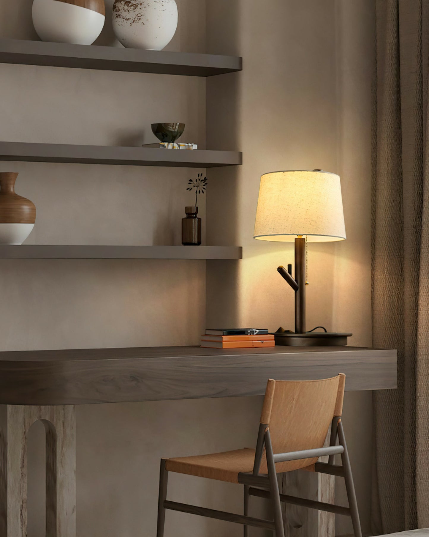 Twig Table Lamp | Wood & Fabric | Beige Shade