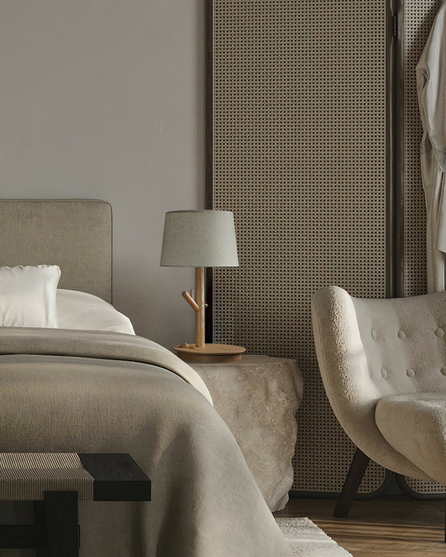 Twig Table Lamp | Wood & Fabric | Beige Shade