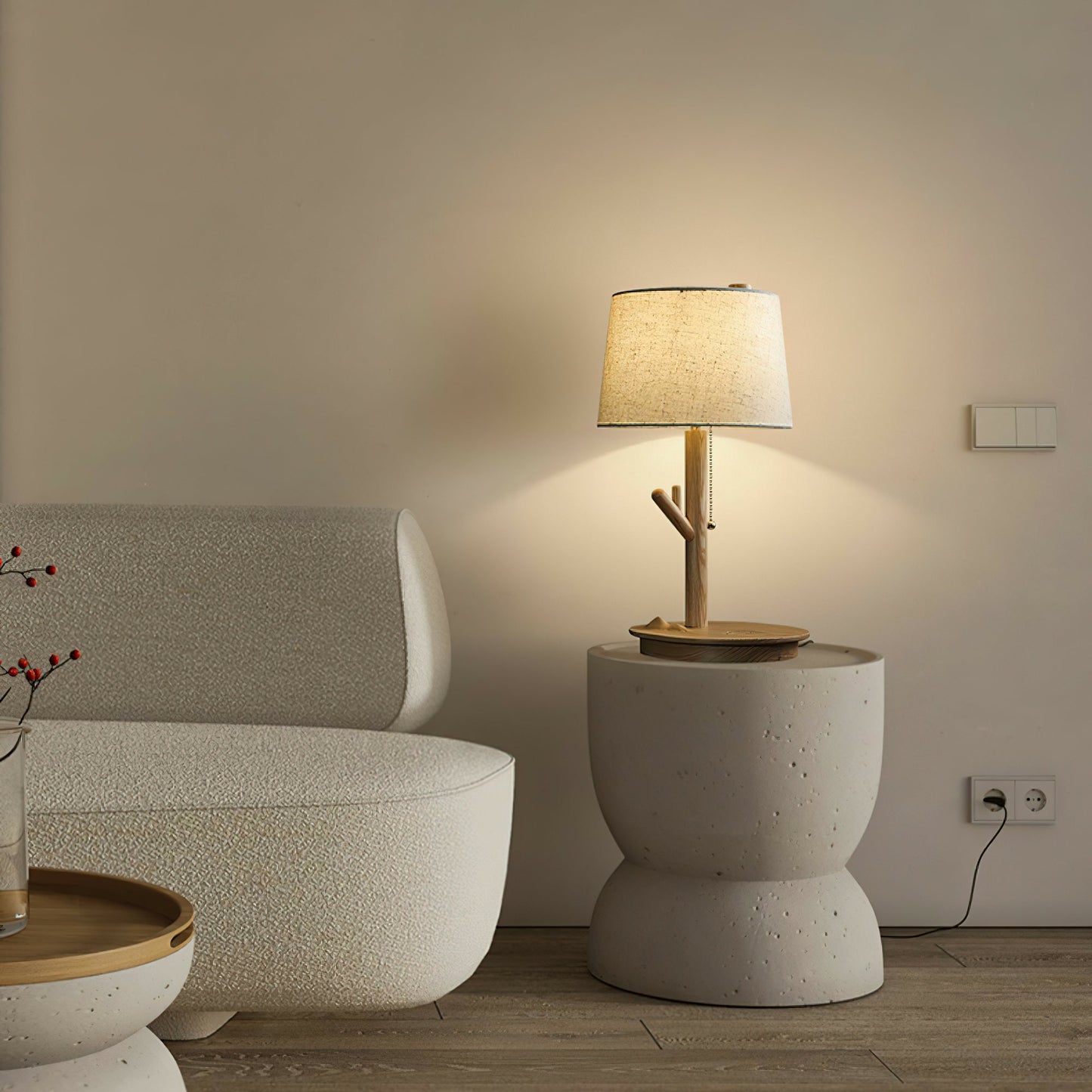 Twig Table Lamp | Wood & Fabric | Beige Shade
