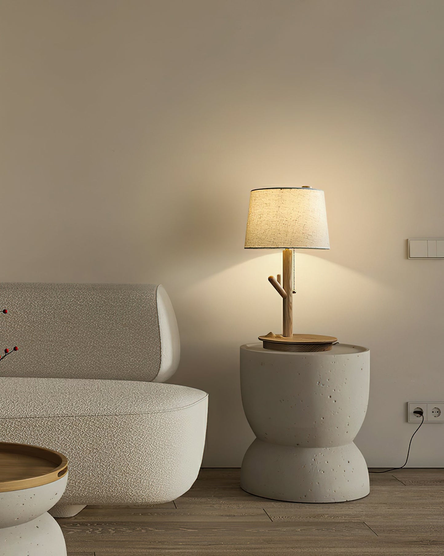 Twig Table Lamp | Wood & Fabric | Beige Shade