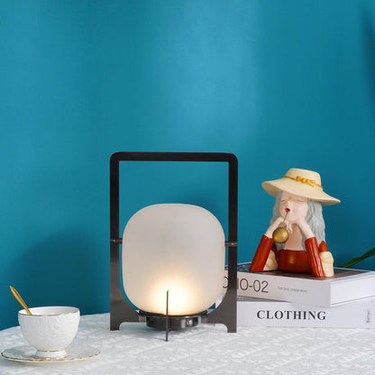 Twilight Lantern Table Lamp | Handcrafted White Glass Shade | Stainless Steel