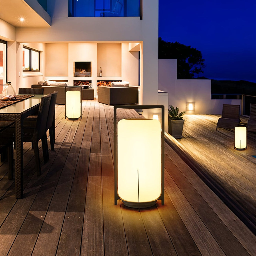 Solar Outdoor Table Lamp | Hand-Crafted White Glass & Stainless Steel | Remote Control