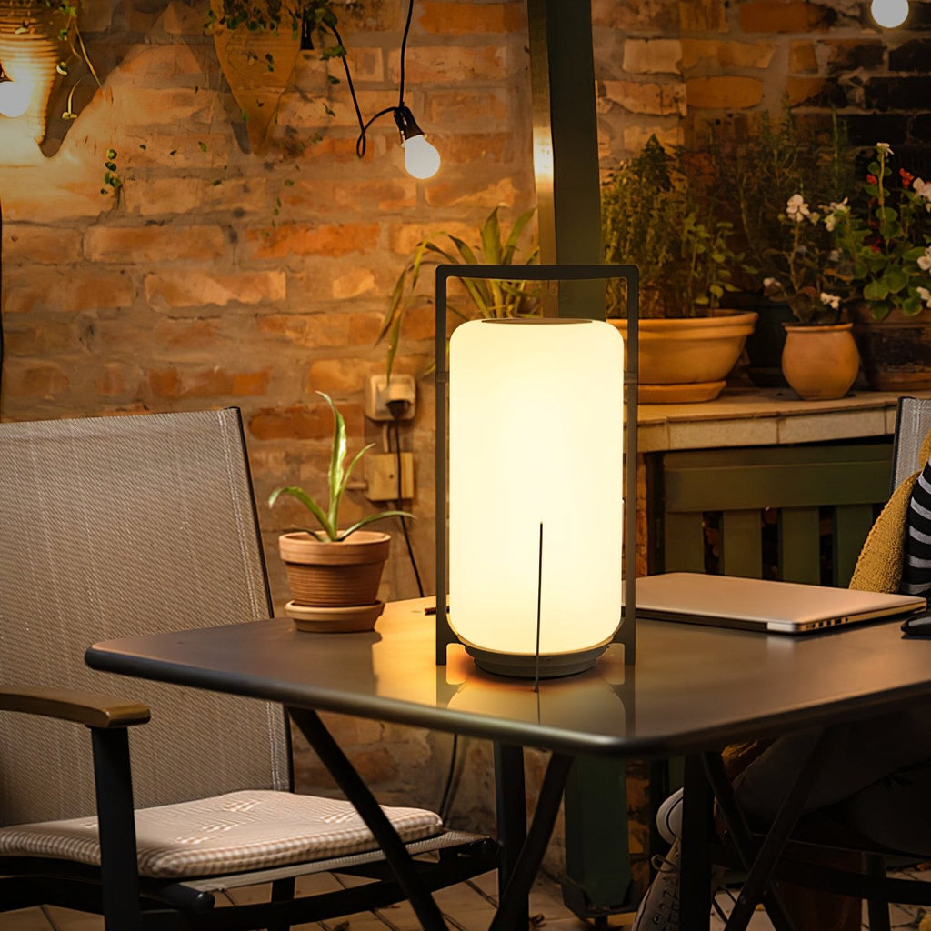 Solar Outdoor Table Lamp | Hand-Crafted White Glass & Stainless Steel | Remote Control