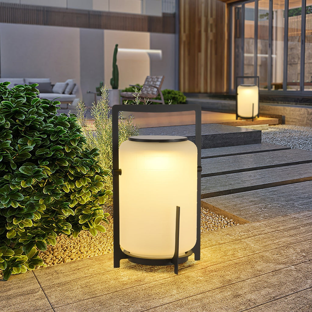 Solar Outdoor Table Lamp | Hand-Crafted White Glass & Stainless Steel | Remote Control
