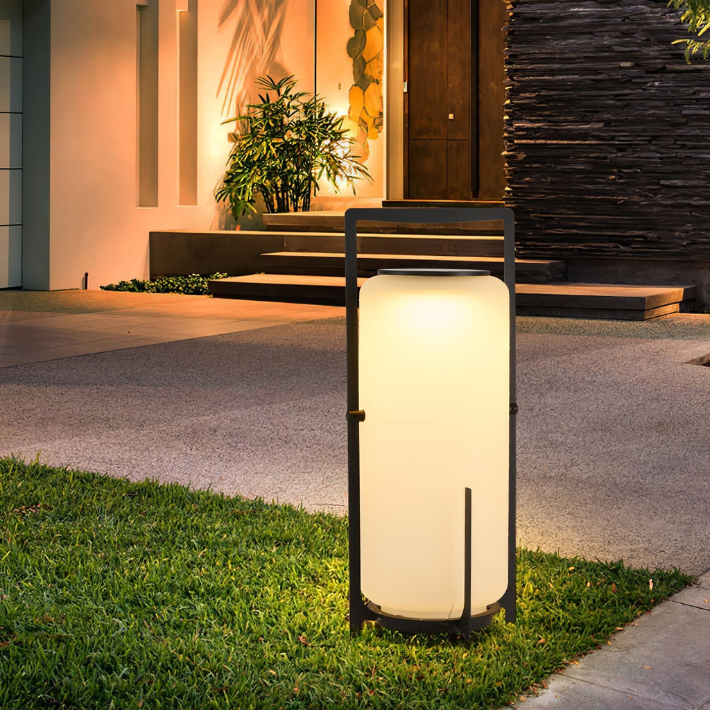 Solar Outdoor Table Lamp | Hand-Crafted White Glass & Stainless Steel | Remote Control