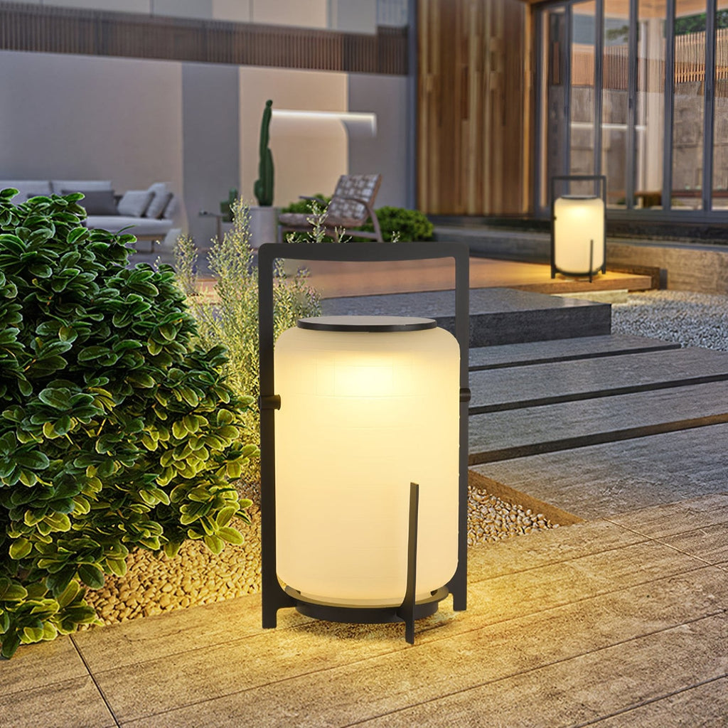 Solar Outdoor Table Lamp | Hand-Crafted White Glass & Stainless Steel | Remote Control