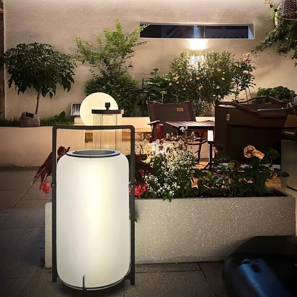 Solar Outdoor Table Lamp | Hand-Crafted White Glass & Stainless Steel | Remote Control