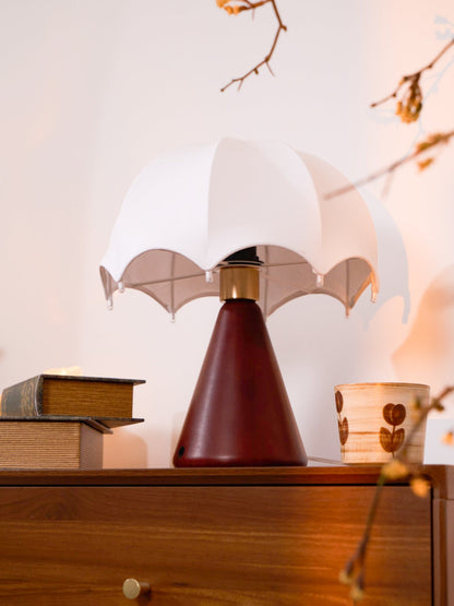 Silk Table Lamp | Rechargeable LED | White Shade & Walnut Base