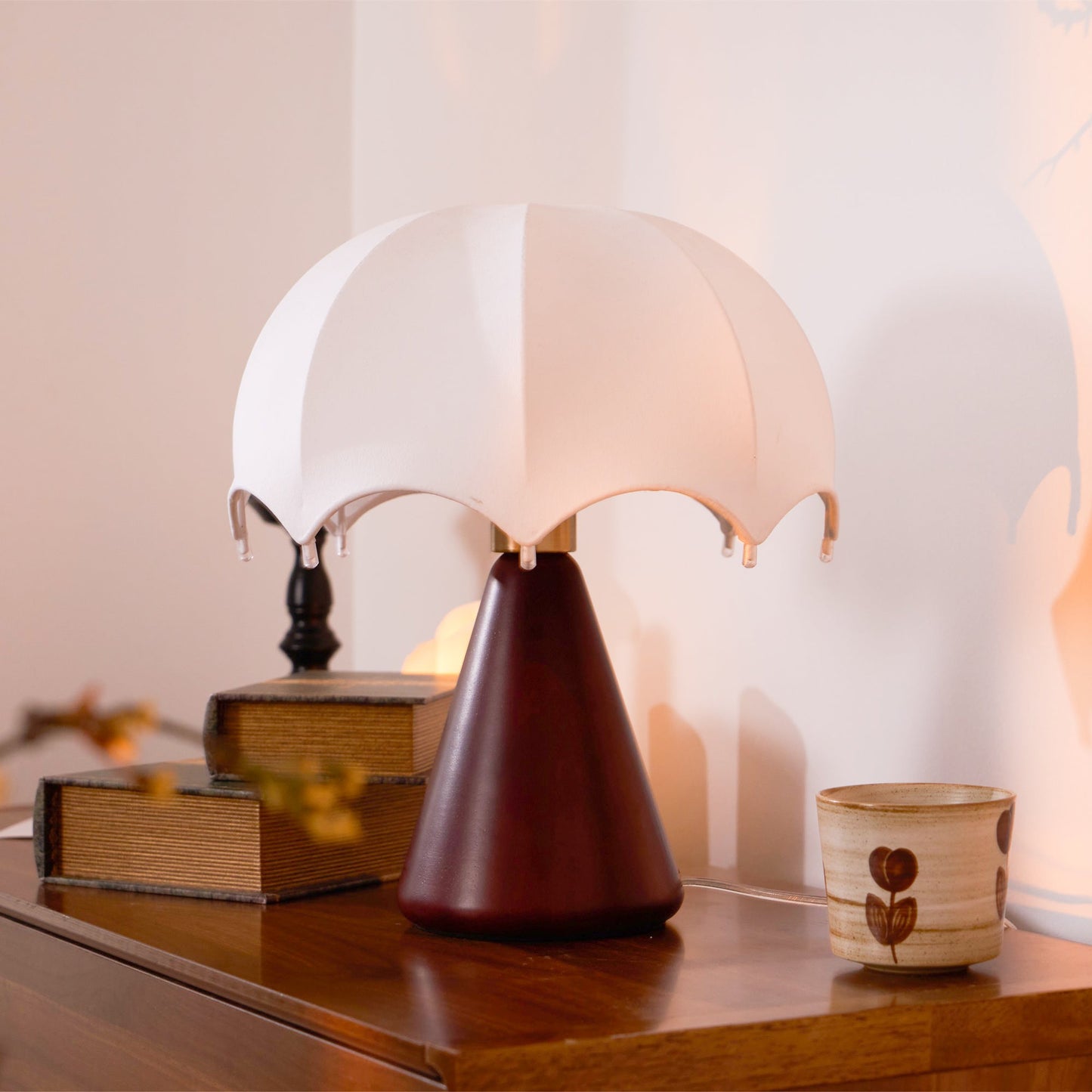Silk Table Lamp | Rechargeable LED | White Shade & Walnut Base