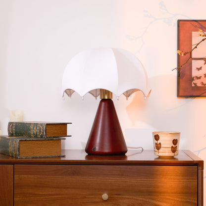 Silk Table Lamp | Rechargeable LED | White Shade & Walnut Base
