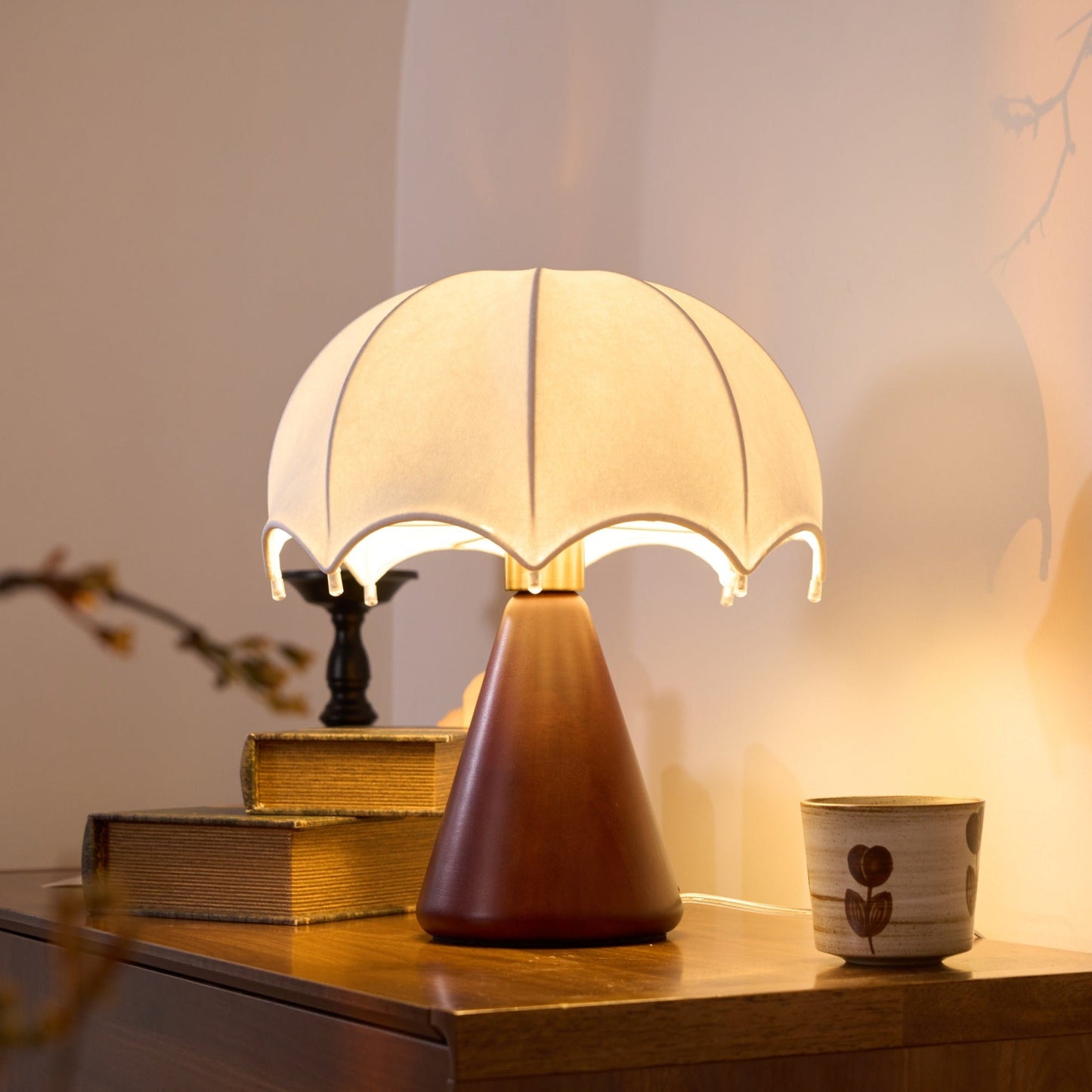 Silk Table Lamp | Rechargeable LED | White Shade & Walnut Base