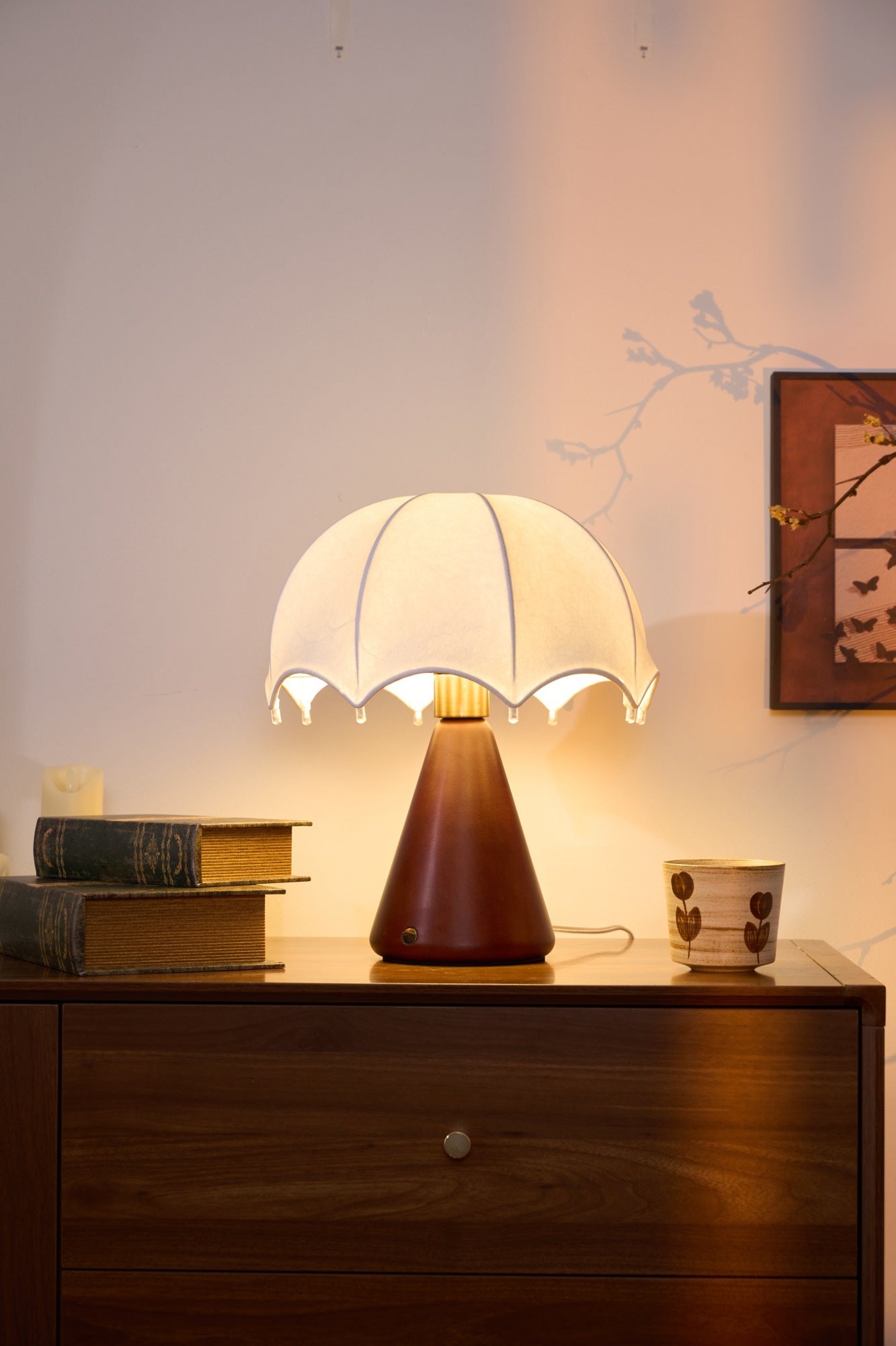 Silk Table Lamp | Rechargeable LED | White Shade & Walnut Base