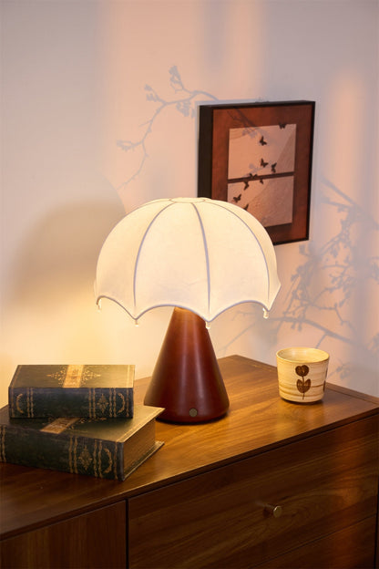 Silk Table Lamp | Rechargeable LED | White Shade & Walnut Base