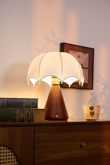 Silk Table Lamp | Rechargeable LED | White Shade & Walnut Base