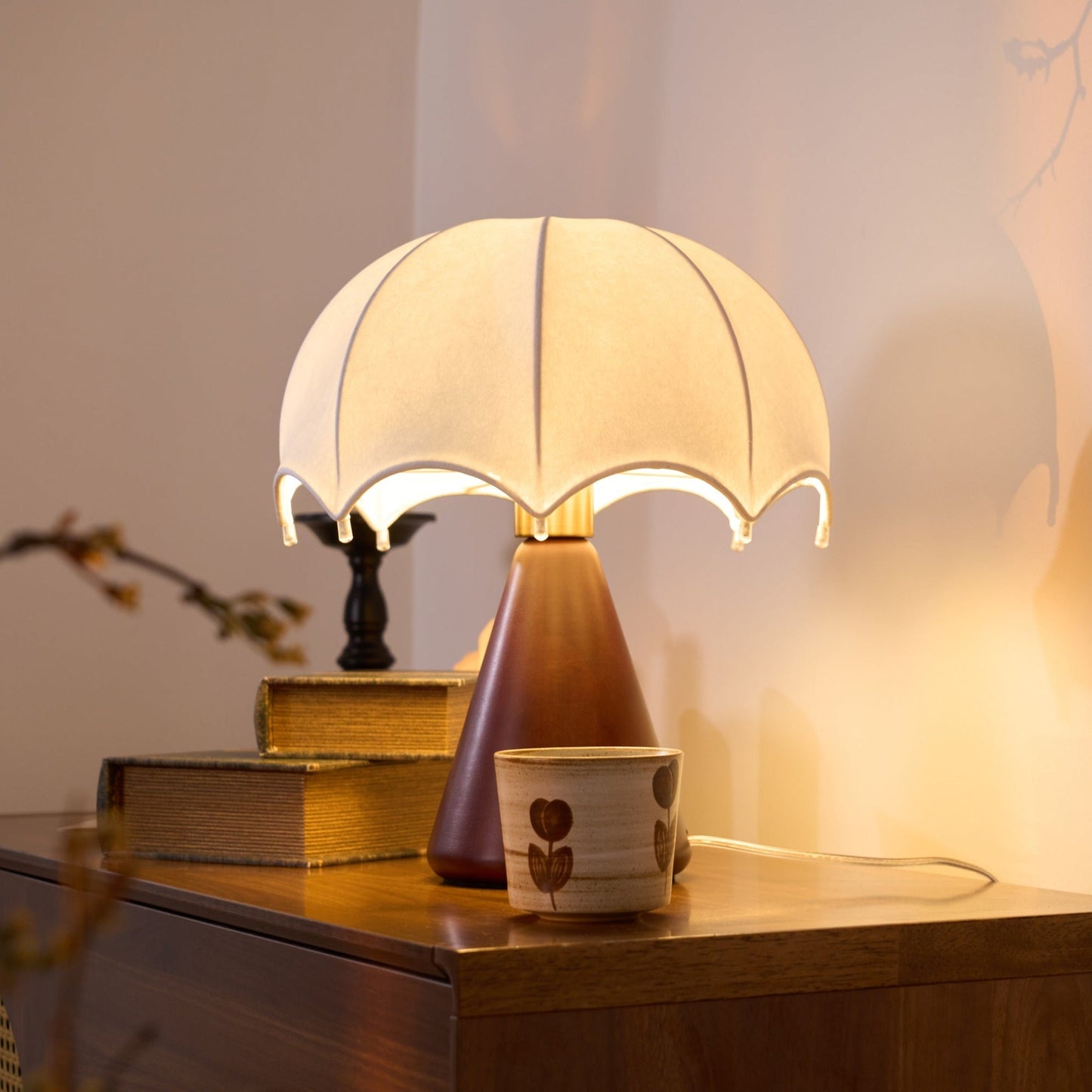 Silk Table Lamp | Rechargeable LED | White Shade & Walnut Base